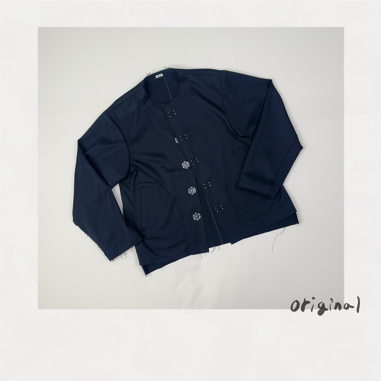 No-collar wool gabardine jacket Black