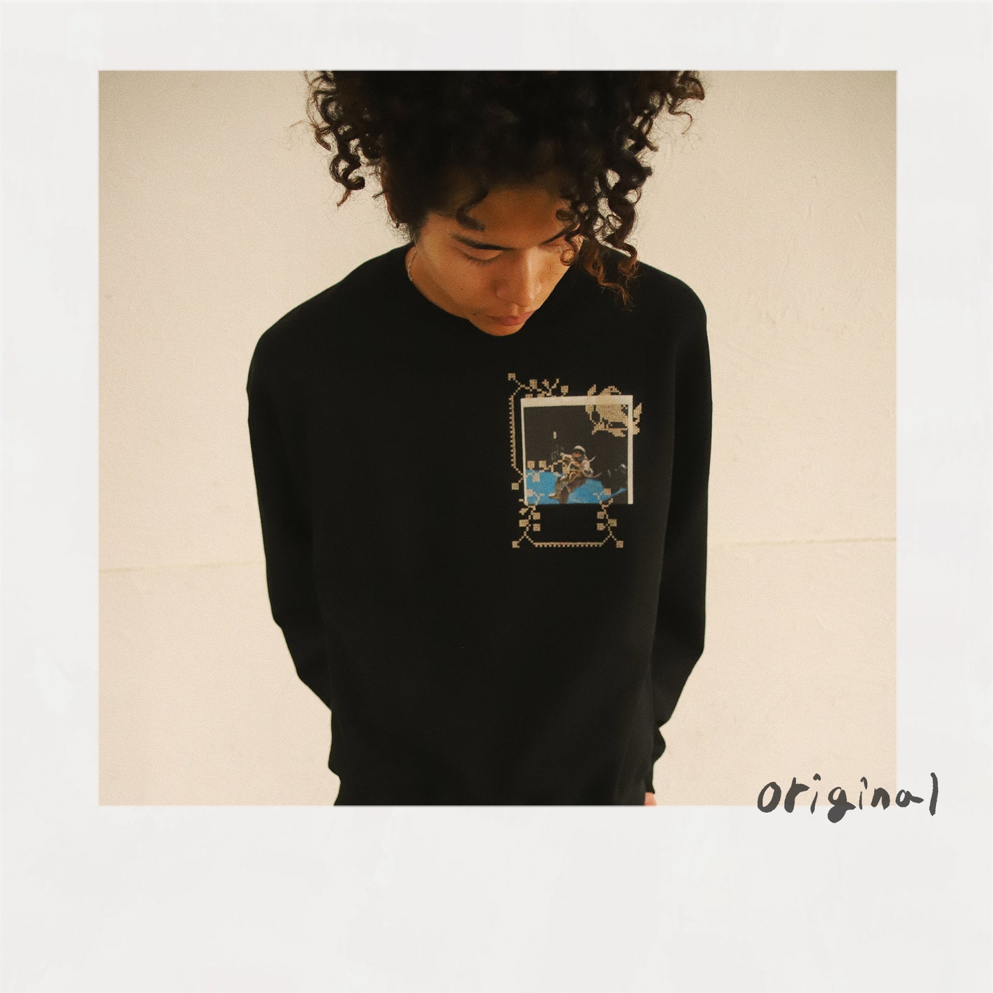 Embroidery and print design sweat shirt Black