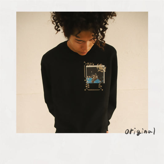 Embroidery and print design sweat shirt Black