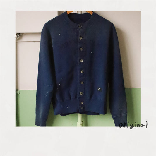 Vintage-eﬀect sweat cardigan Navy