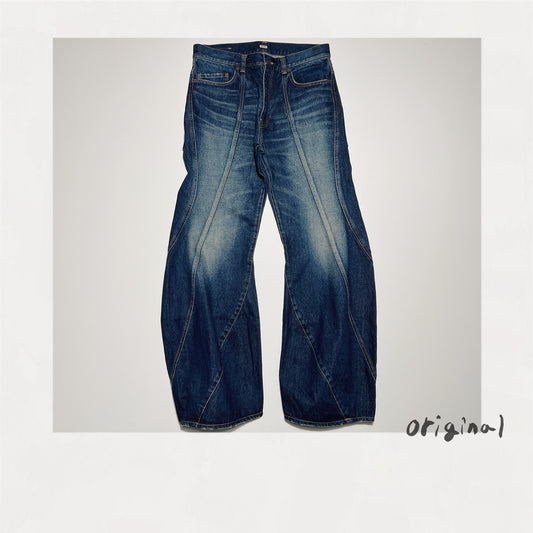 3D cutting denim pants Indigo