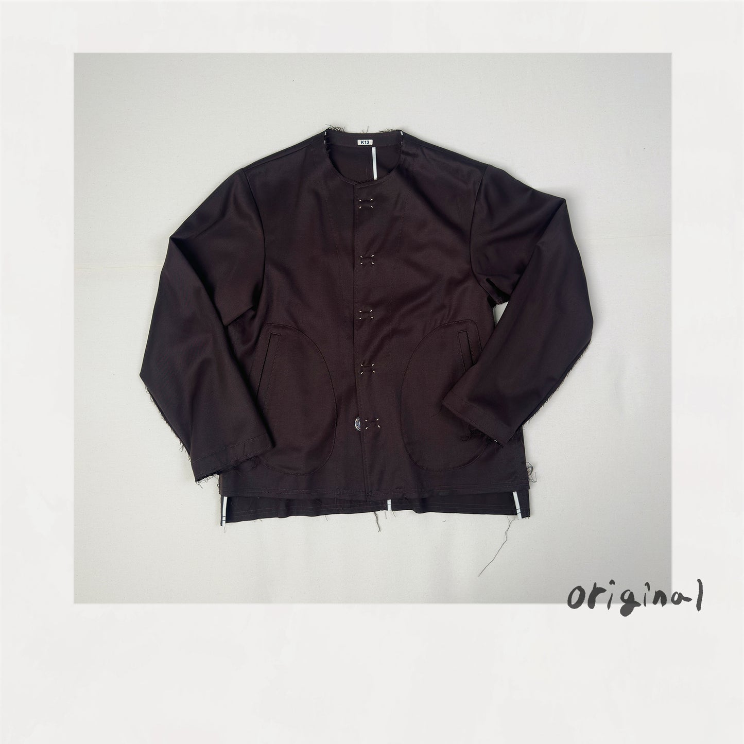 No-collar wool gabardine jacket Brown