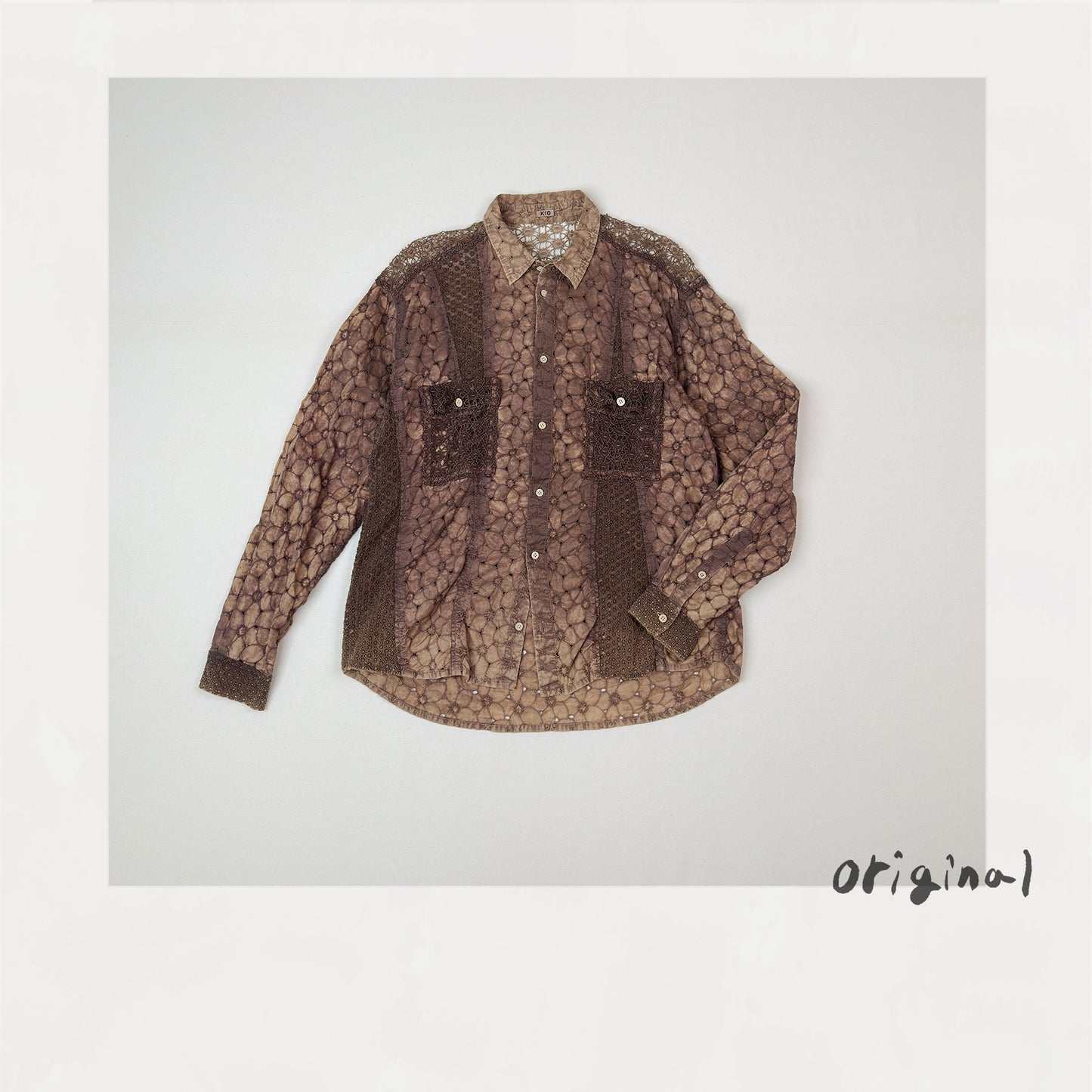 Vintage-eﬀect lace shirt Brown