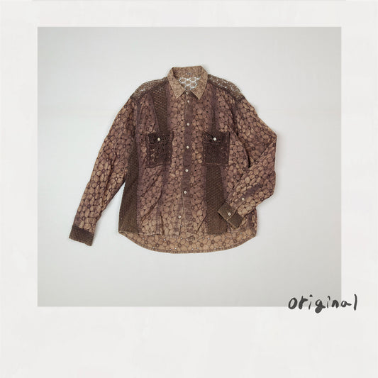 Vintage-eﬀect lace shirt Brown