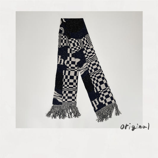 Intarsia-knit muffler Navy