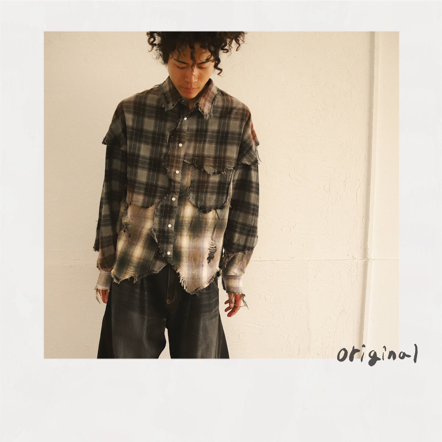 Vintage-eﬀect checked shirt Black