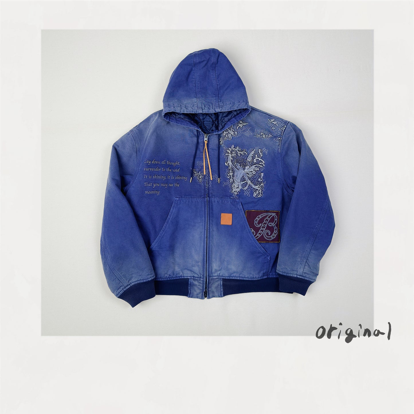 Vintage-eﬀect embroidered jacket Blue