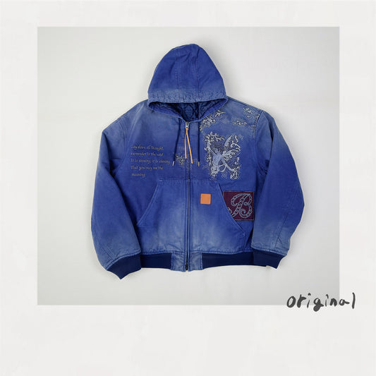 Vintage-eﬀect embroidered jacket Blue