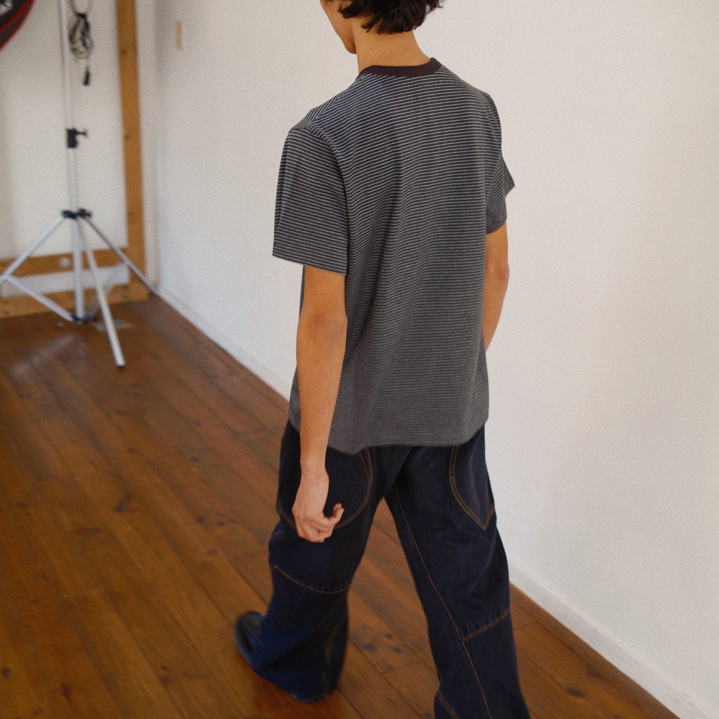 Hand-Embroidered Stripe T-Shirt Black