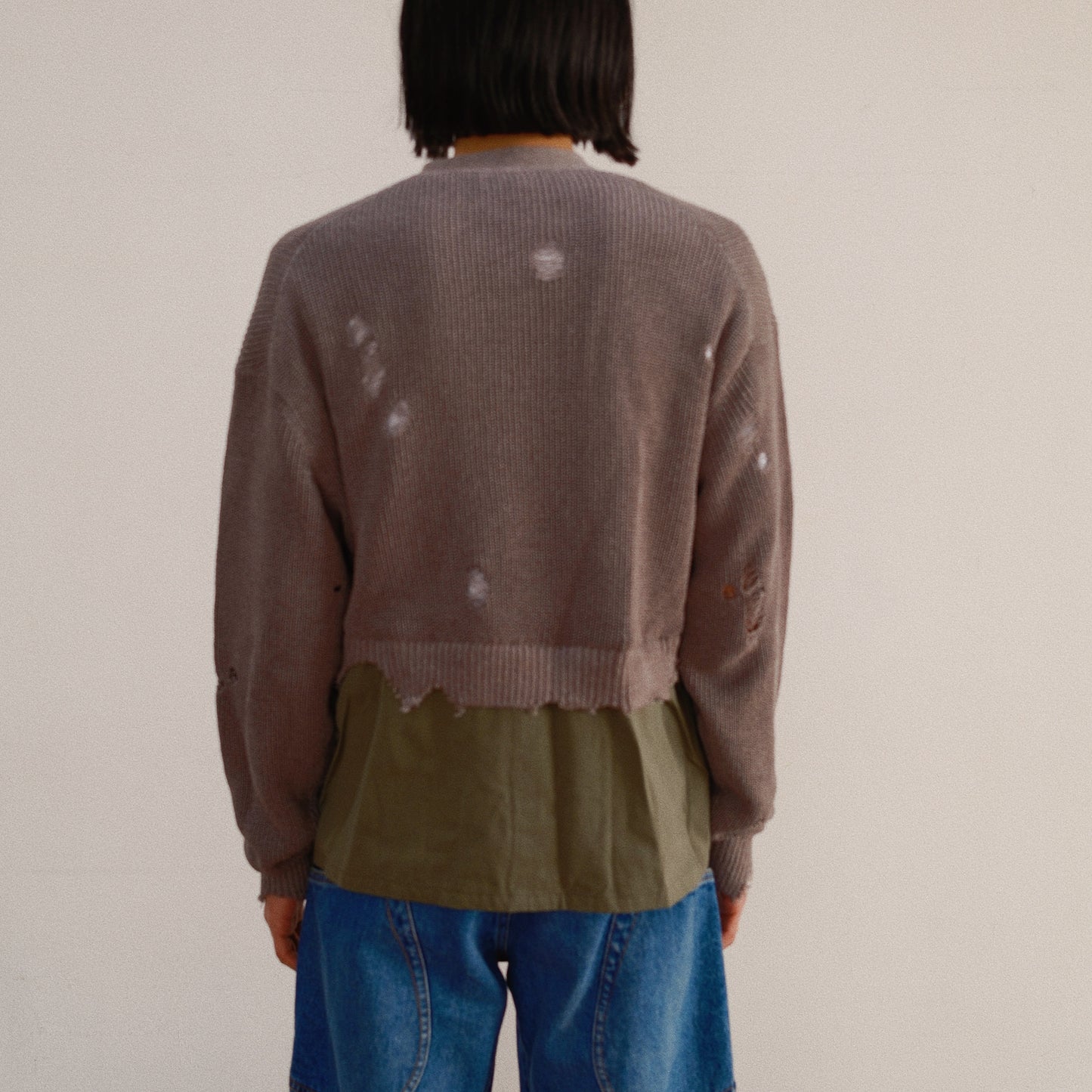 Destroyed Knit Cardigan Gray