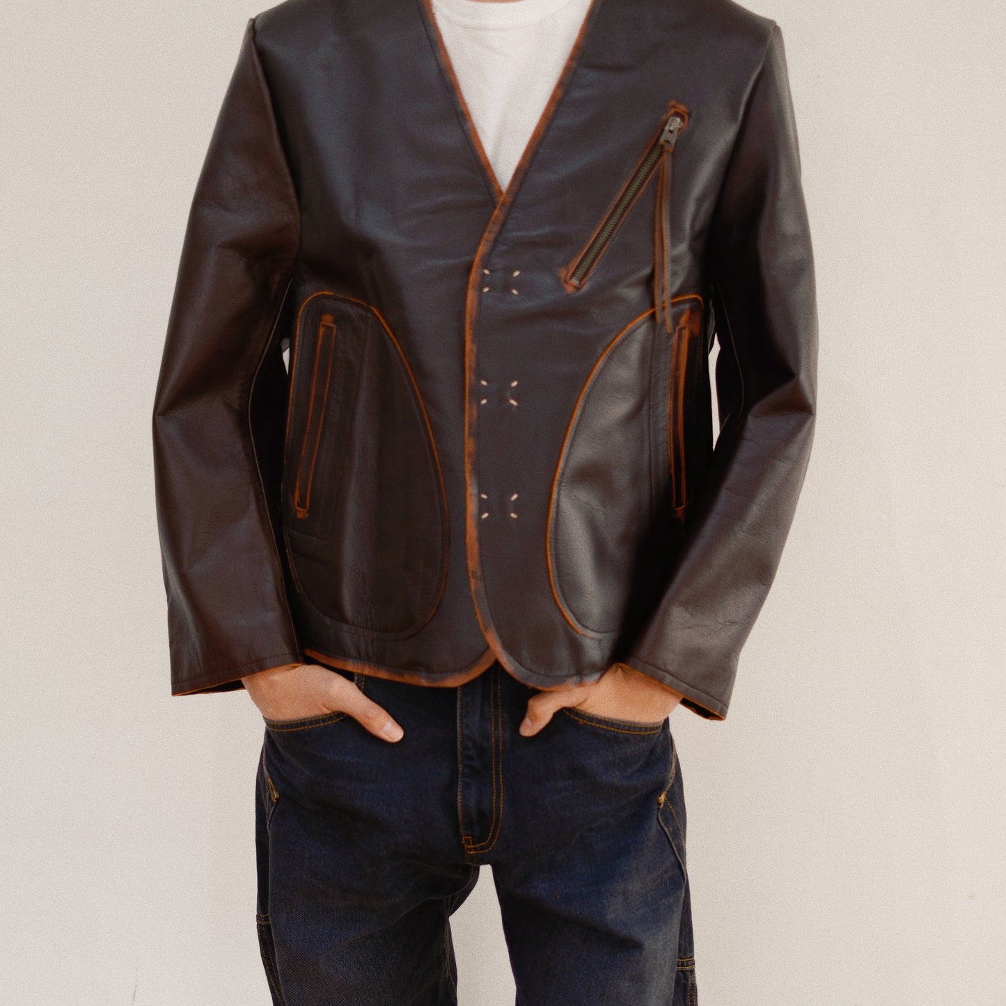 No Collor Letther Jacket Black