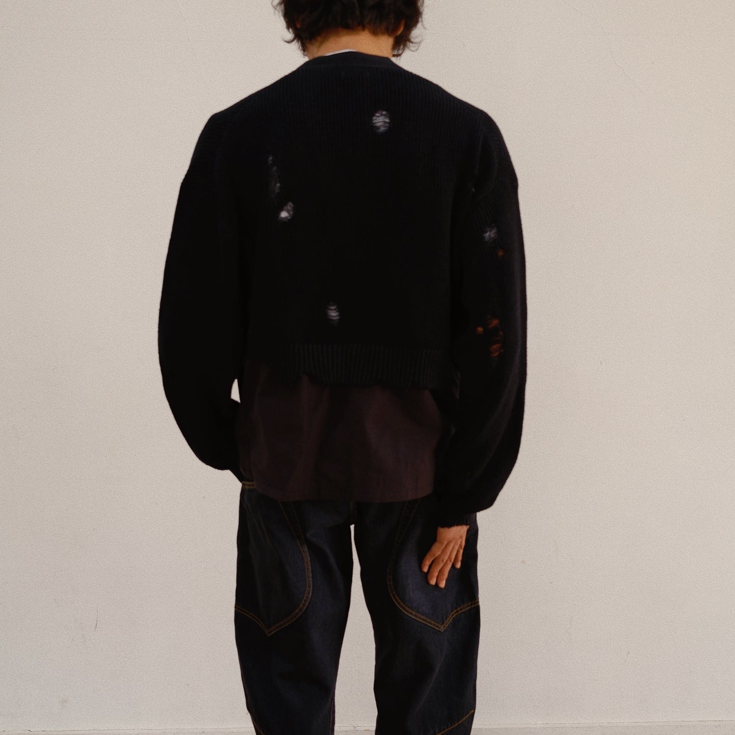 Destroyed Knit Cardigan Black