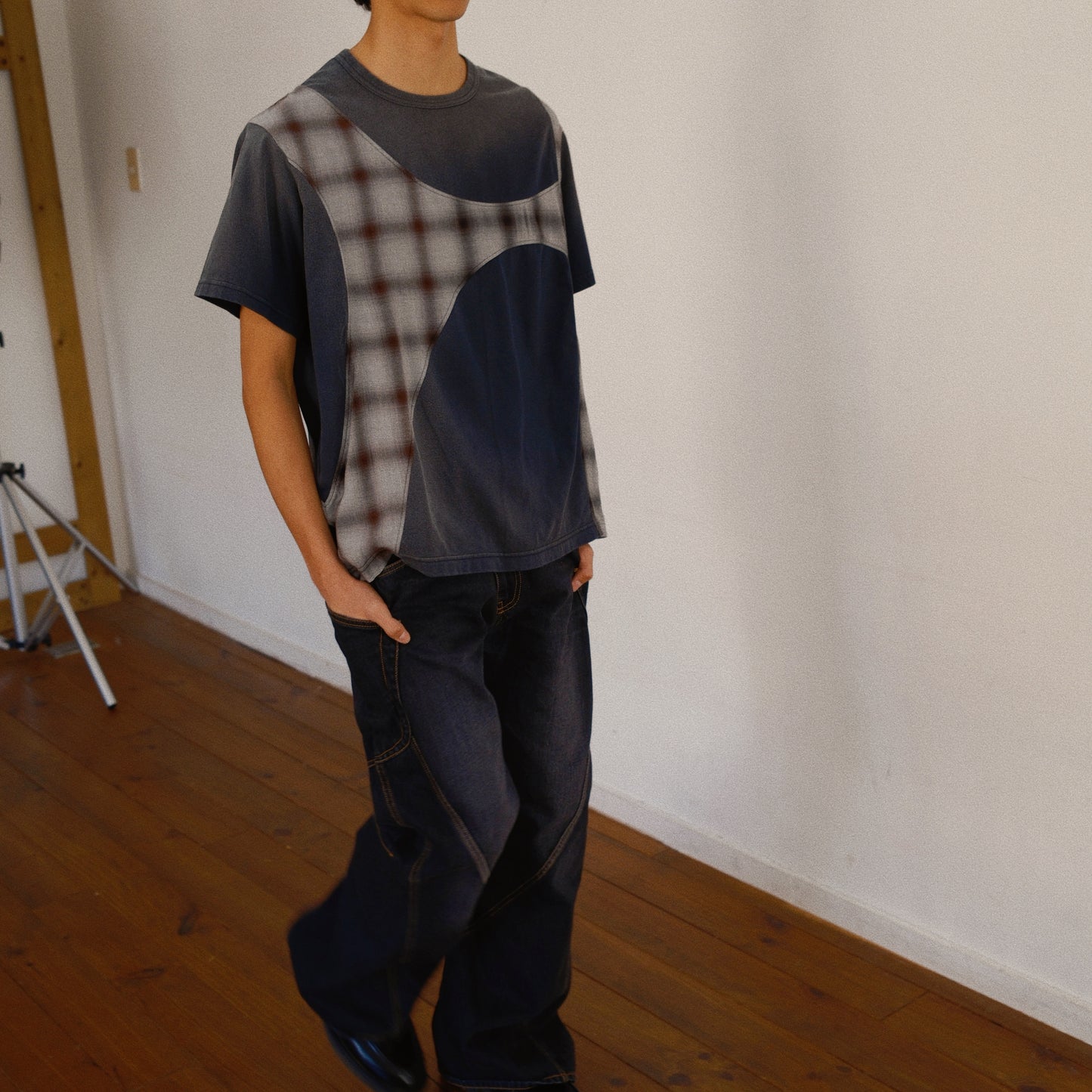 Pachworked Faded T Shirt  Black