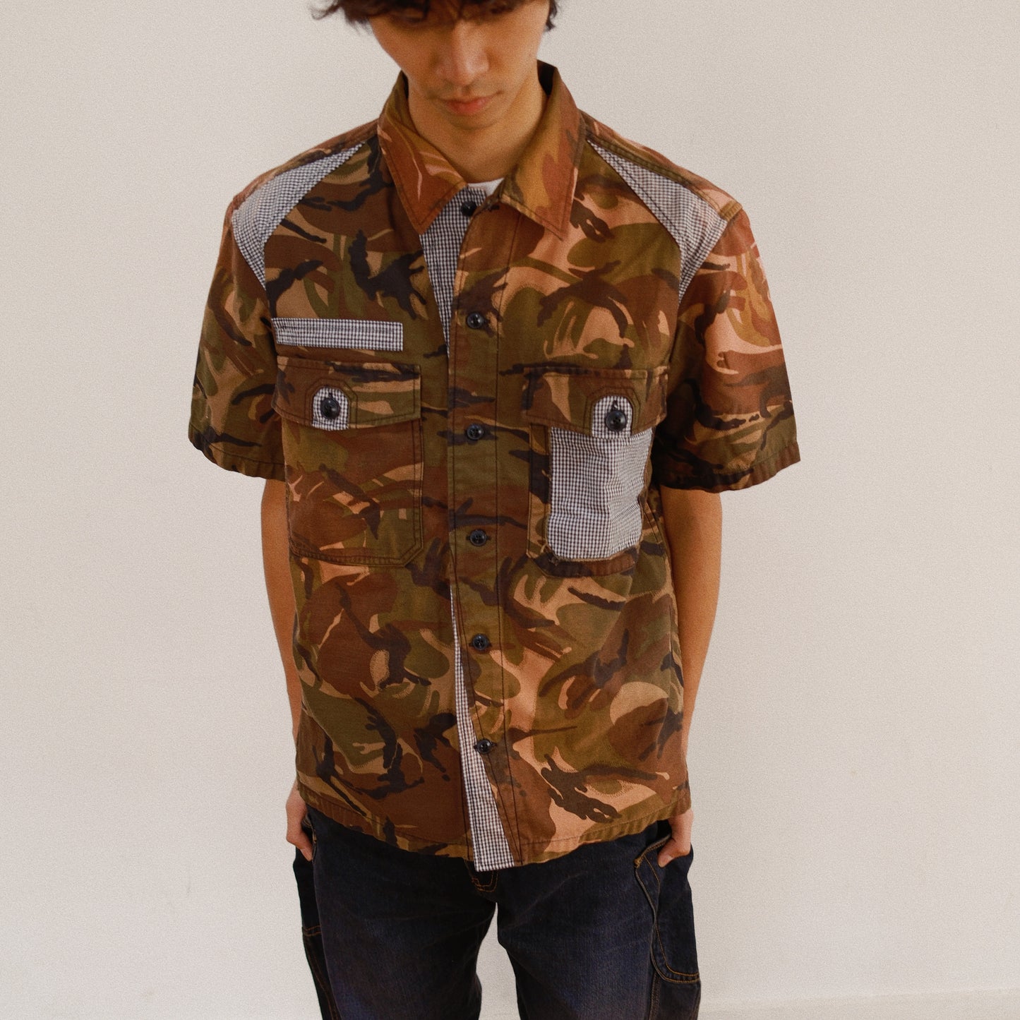 Patchworked Camo Shirt Black