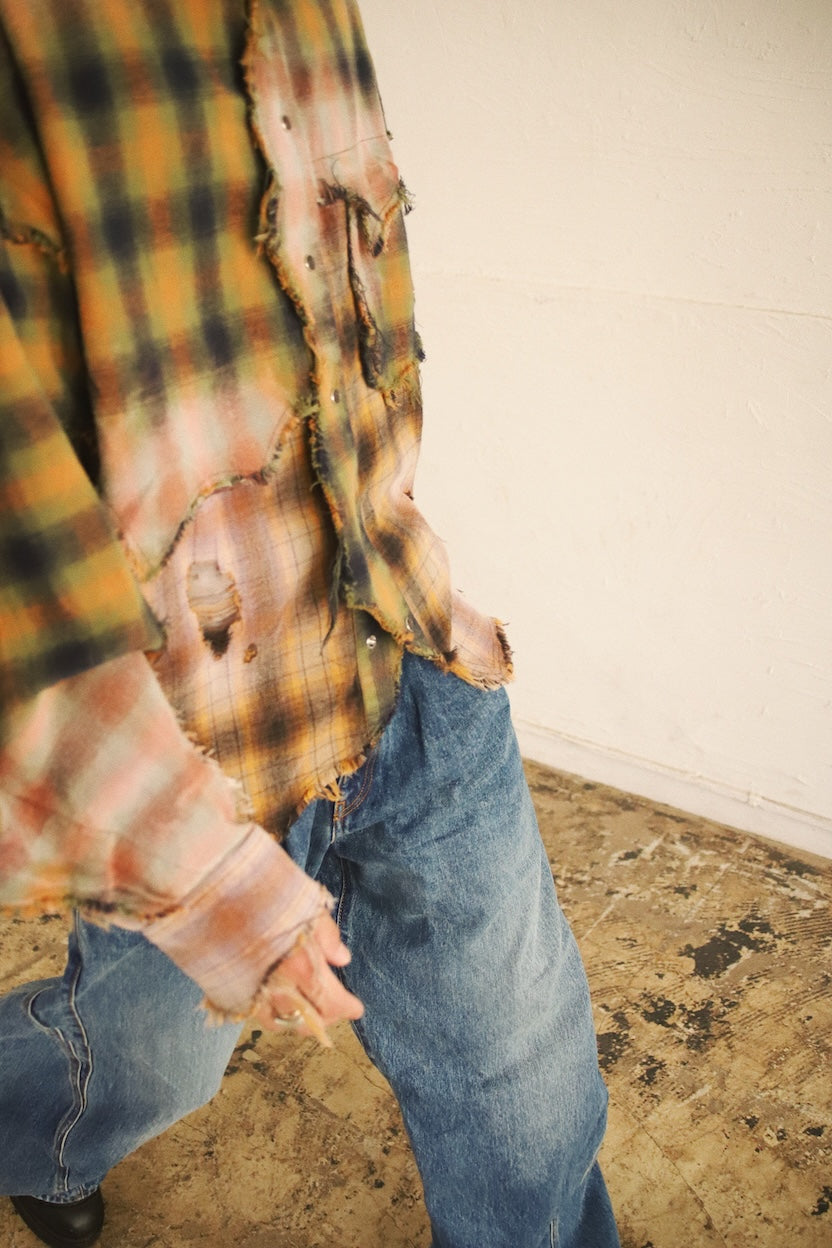 Vintage-eﬀect checked shirt Yellow