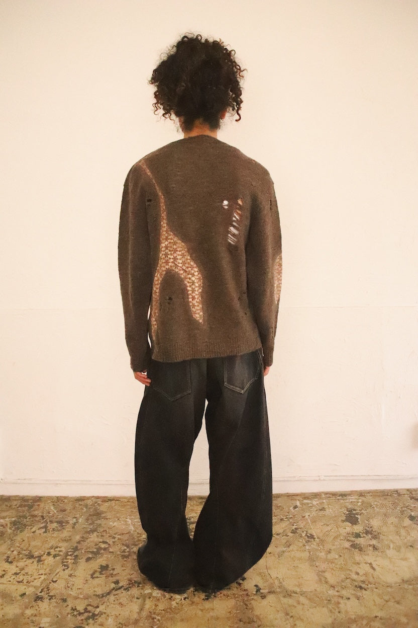 Needle punched lace cardigan Brown