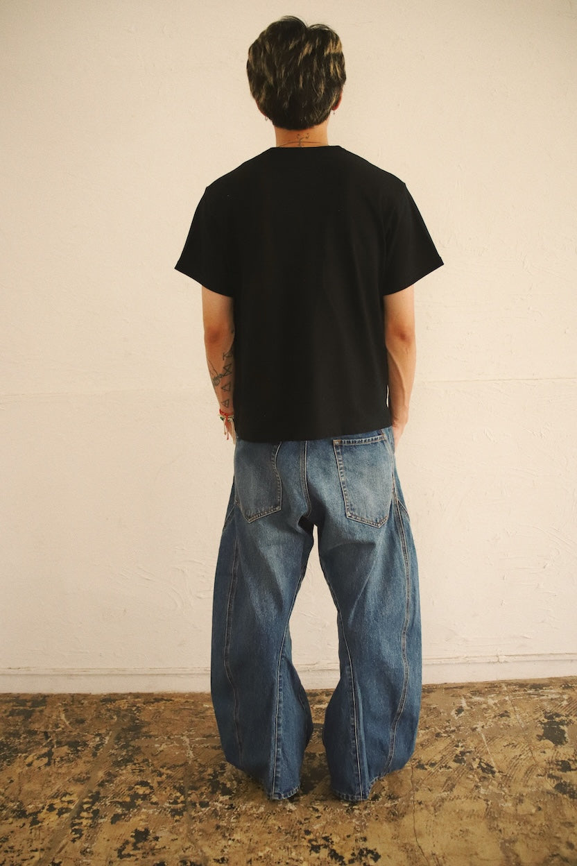 Embroidery and print design T-shirt Black