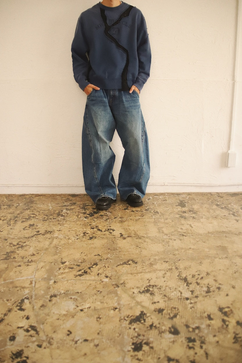 Vintage-eﬀect asymmetric sweat shirt Navy