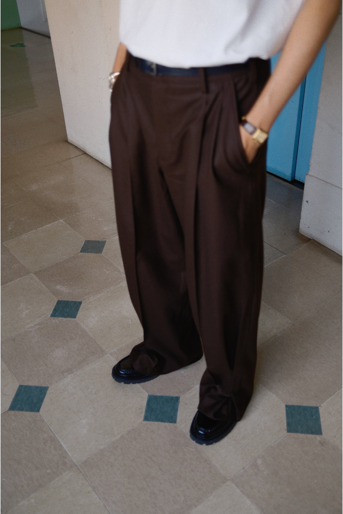 Tuck Pleats pants Brown