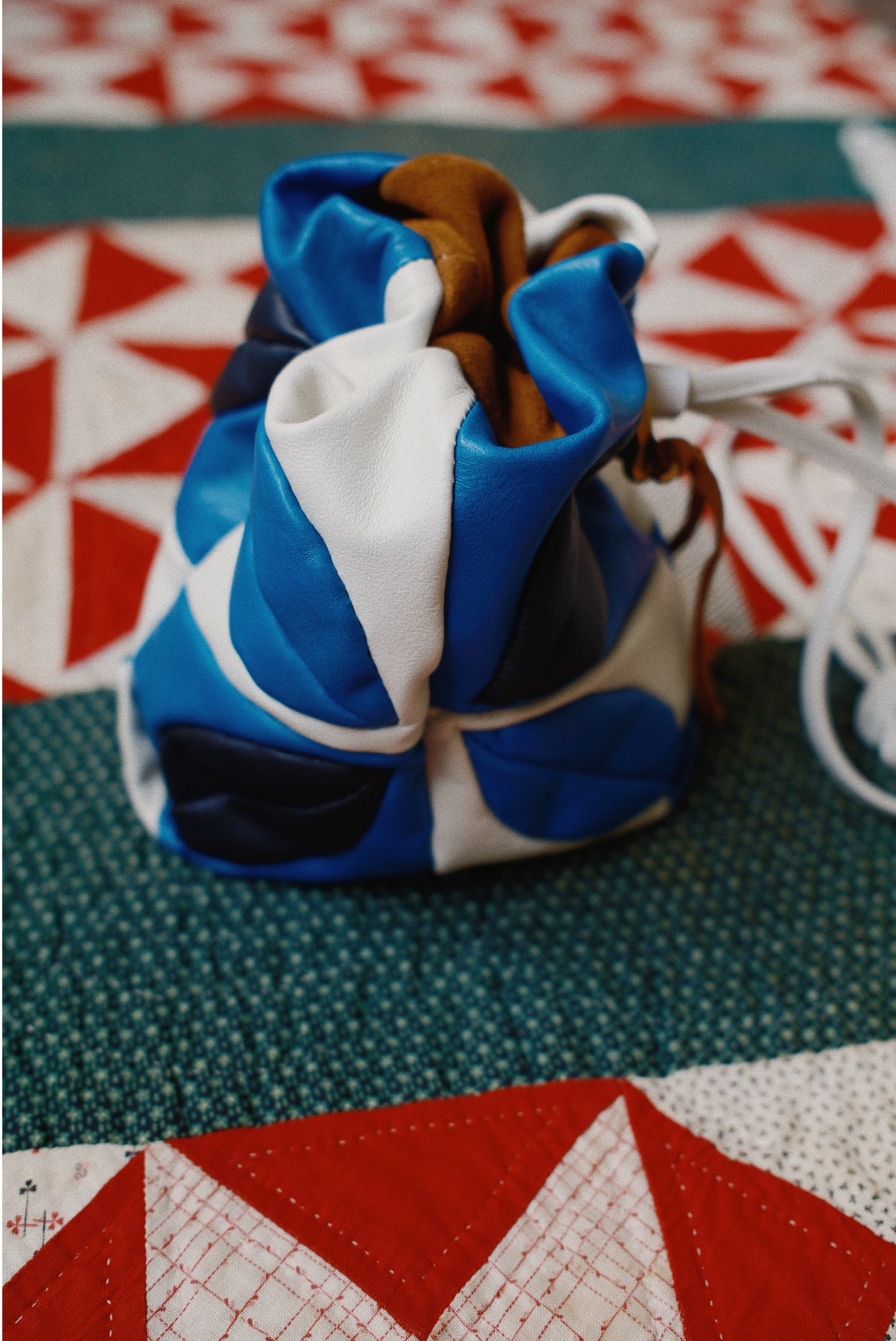 Hand-Patchwork Leather Bag Blue