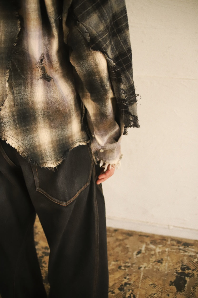 Vintage-eﬀect checked shirt Black