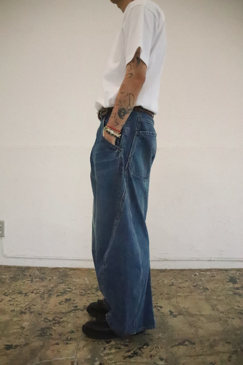 3D cutting denim pants Indigo