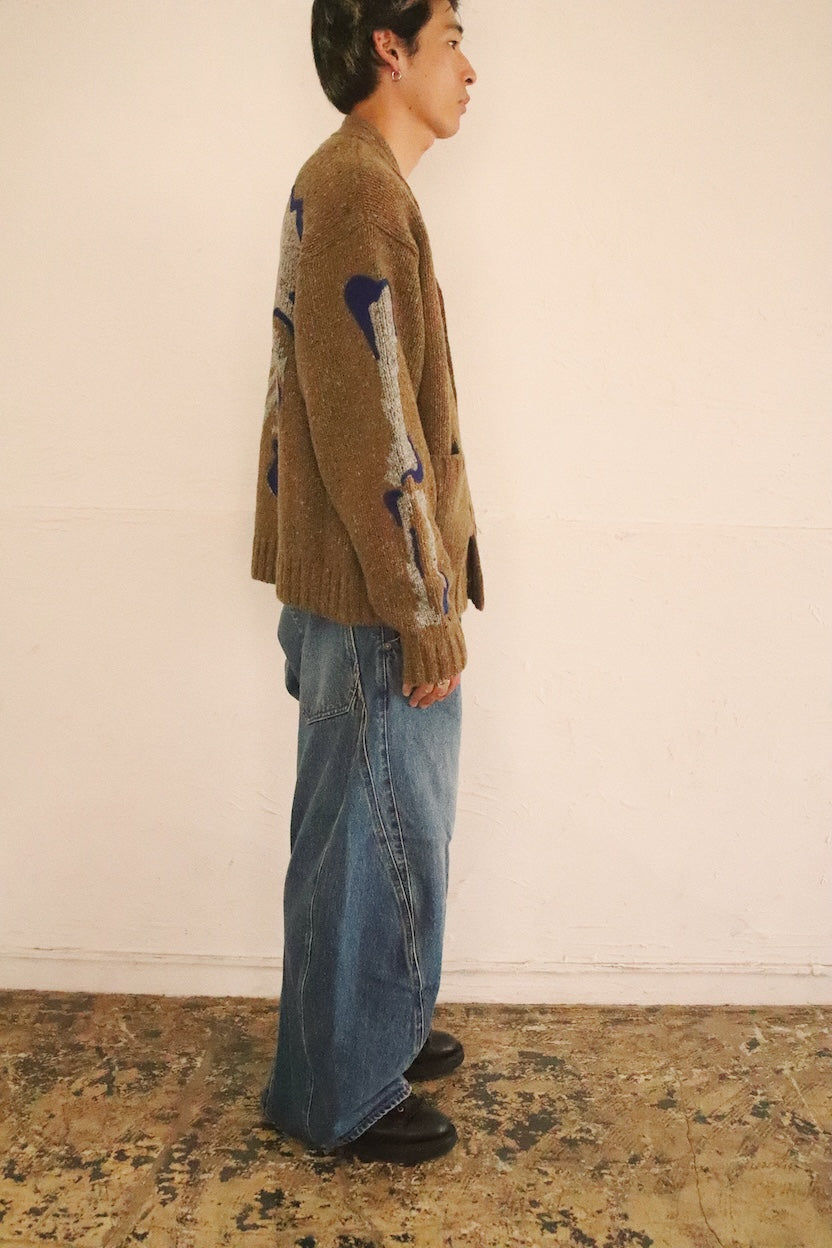 Needle punched cardigan Brown