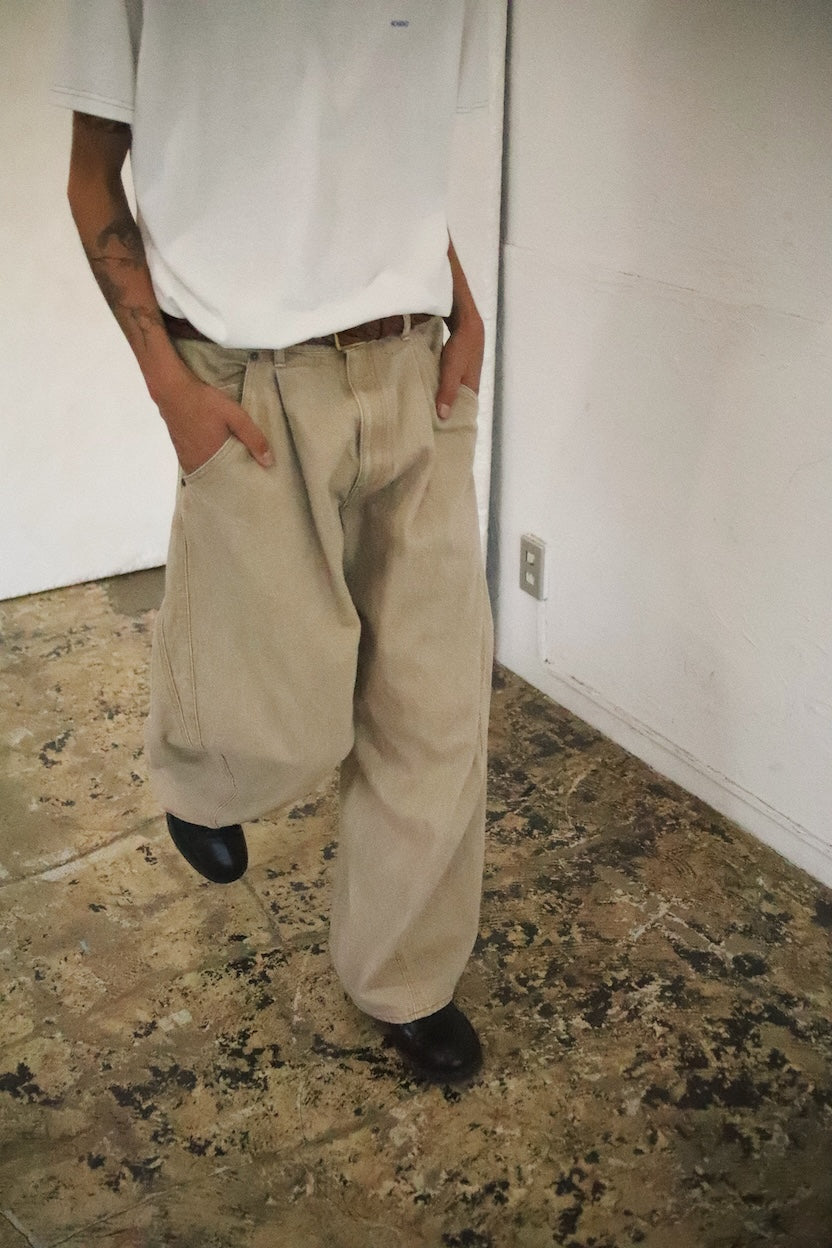 3D cutting denim pants Beige