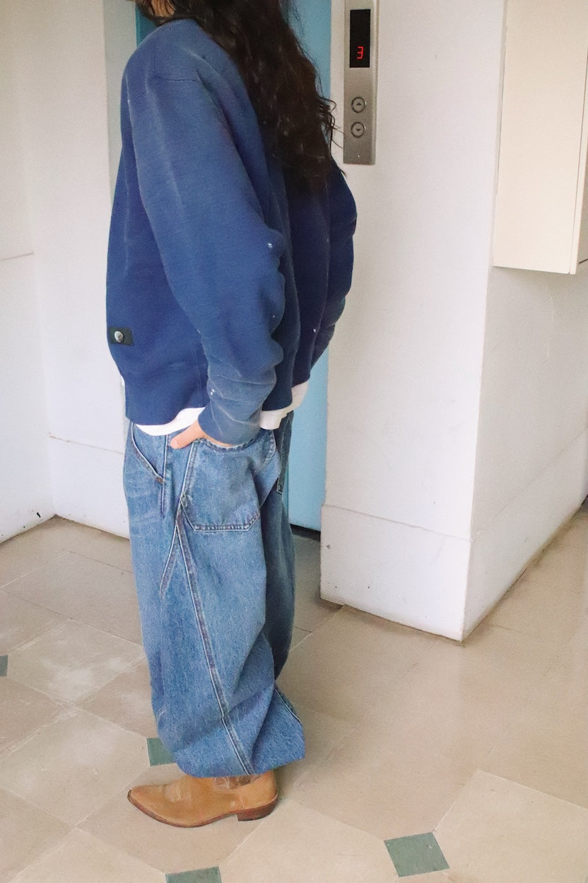 Vintage-eﬀect sweat cardigan Navy