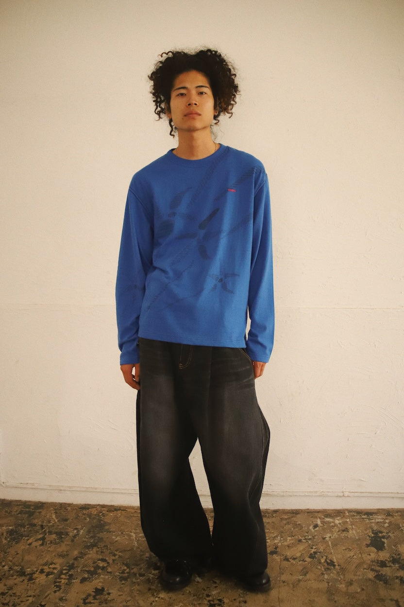 Printed long-sleeve T-shirt Blue