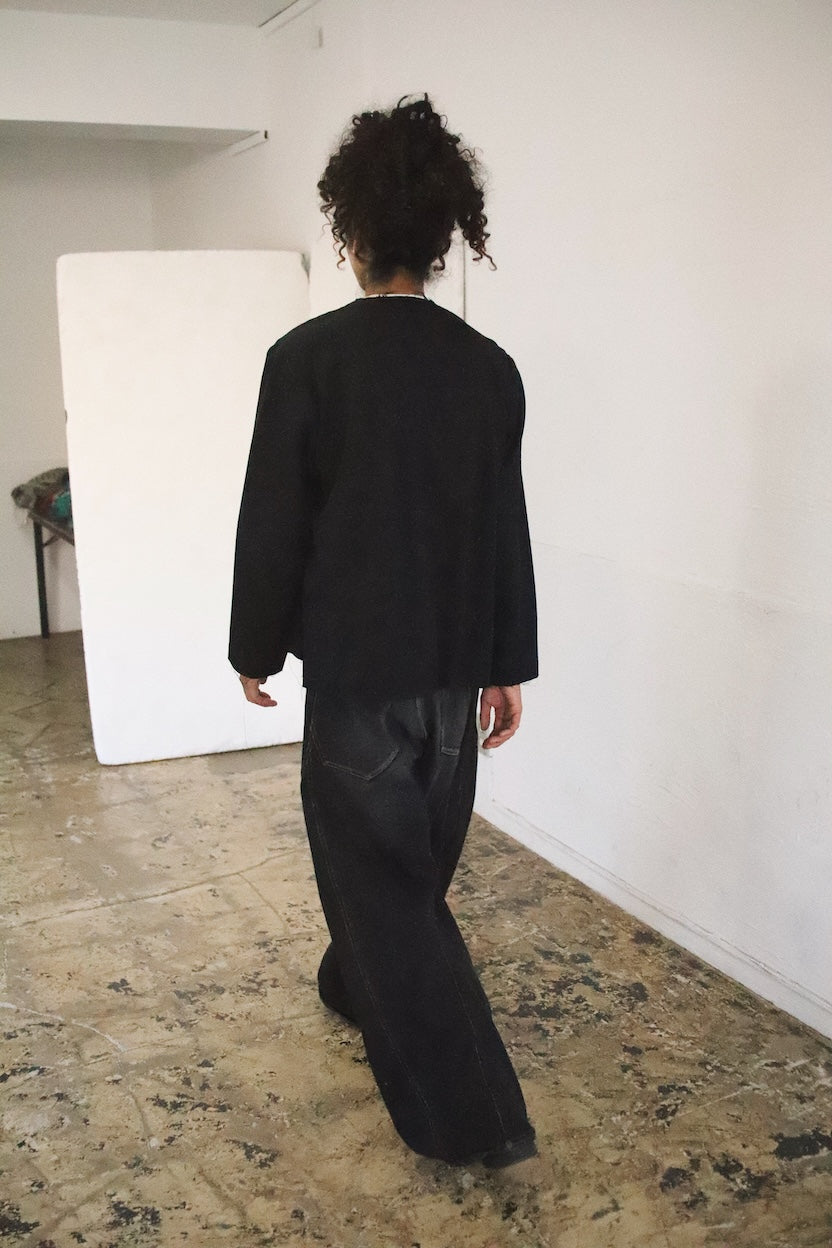 No-collar wool gabardine jacket Black