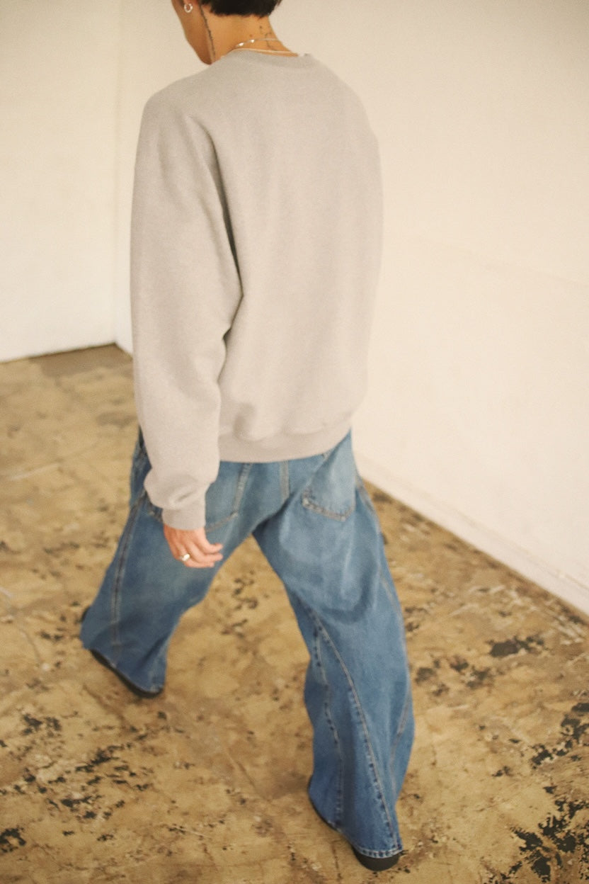 Embroidery and print design sweat shirt Gray