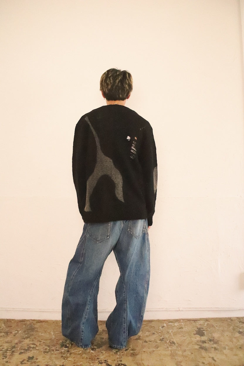 Needle punched lace cardigan Black