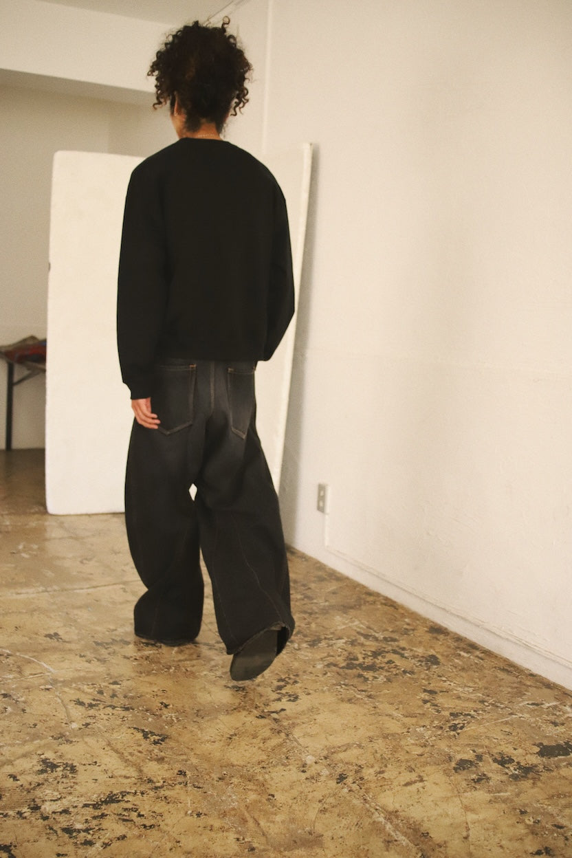 Embroidery and print design sweat shirt Black