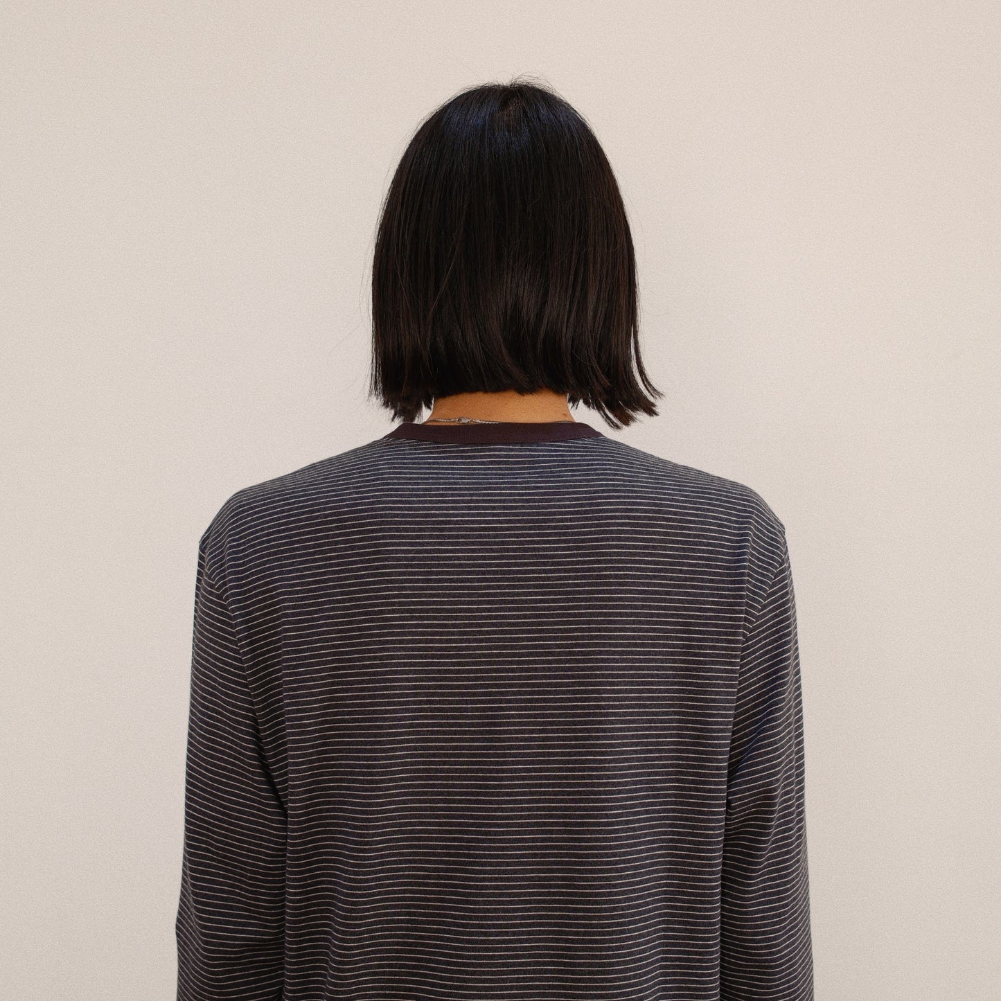 Hand-Embroidered Stripe Long Sleeve T-Shirt Black