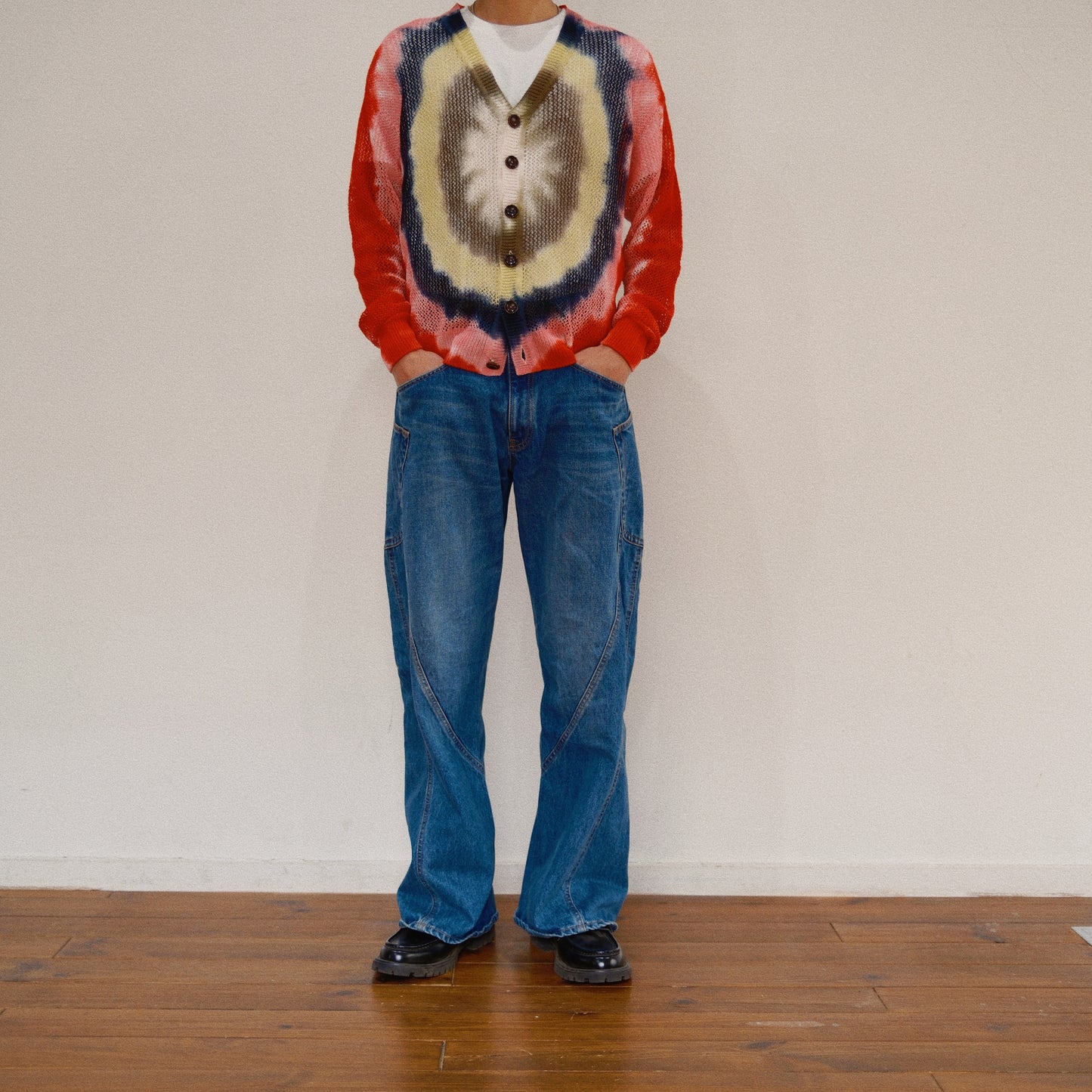 Tie-Dye Knit Cardigan  Red