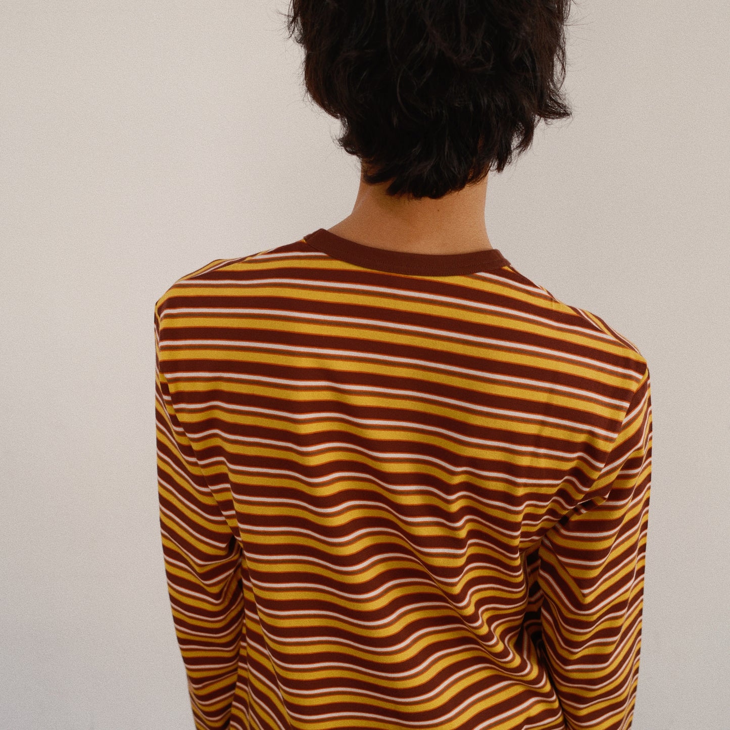 Hand-Embroidered Stripe Long Sleeve T-Shirt Brown