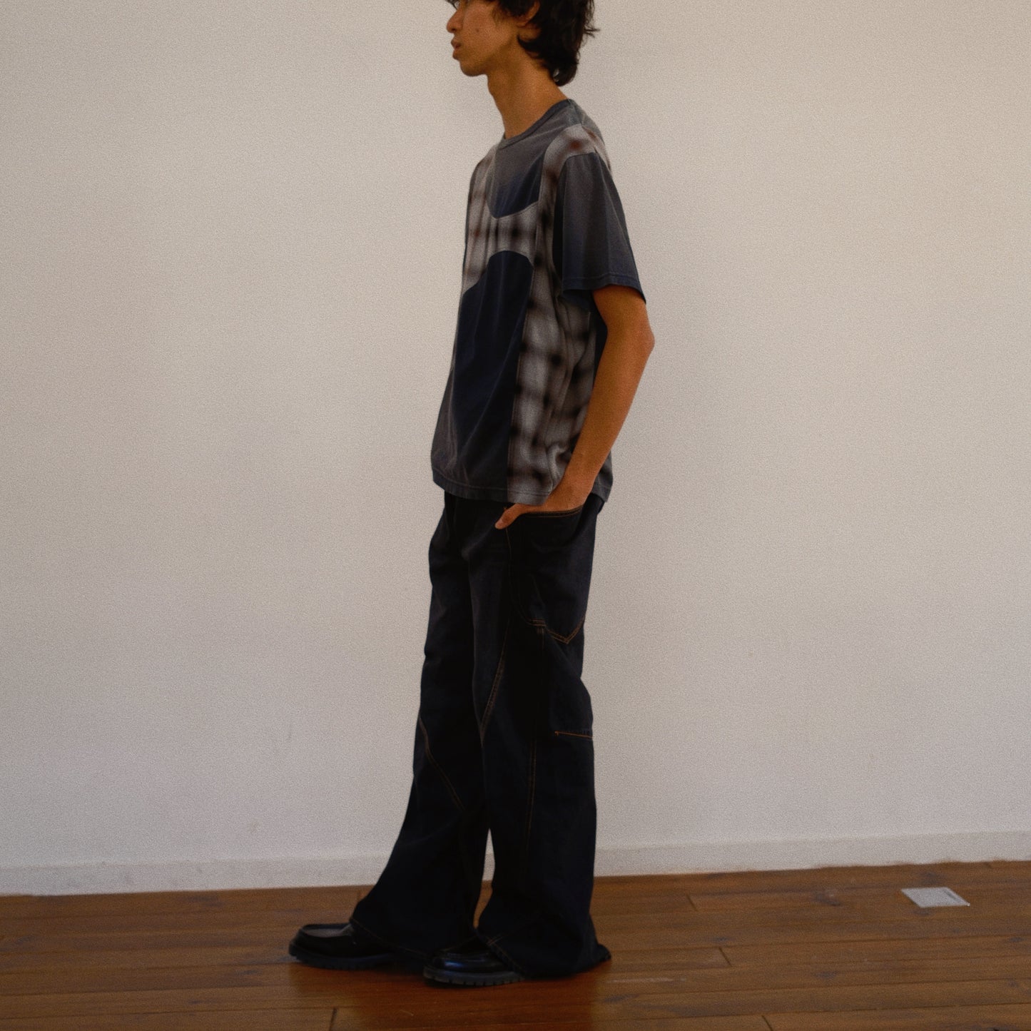 Pachworked Faded T Shirt  Black