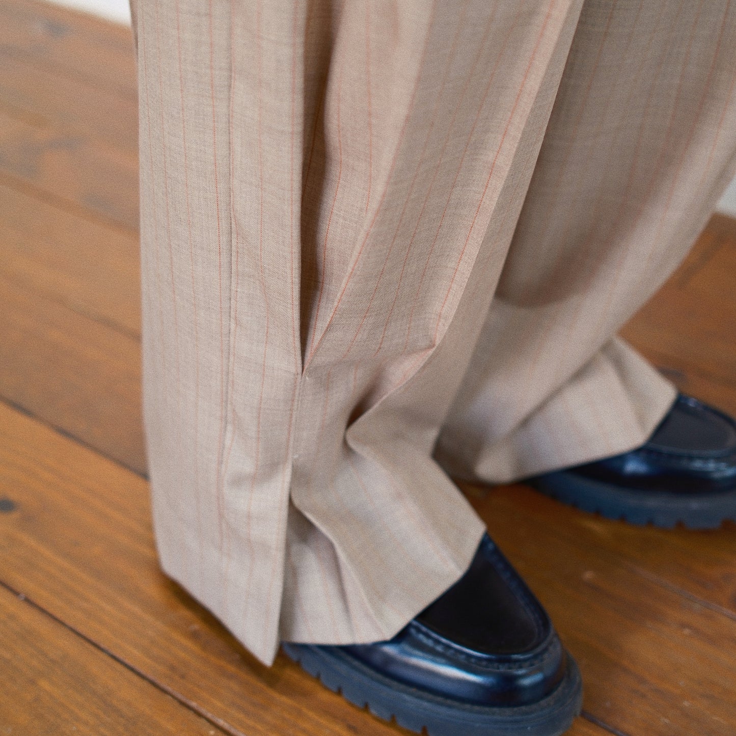 Pleated Stripe Summer Wool Pants　Beige