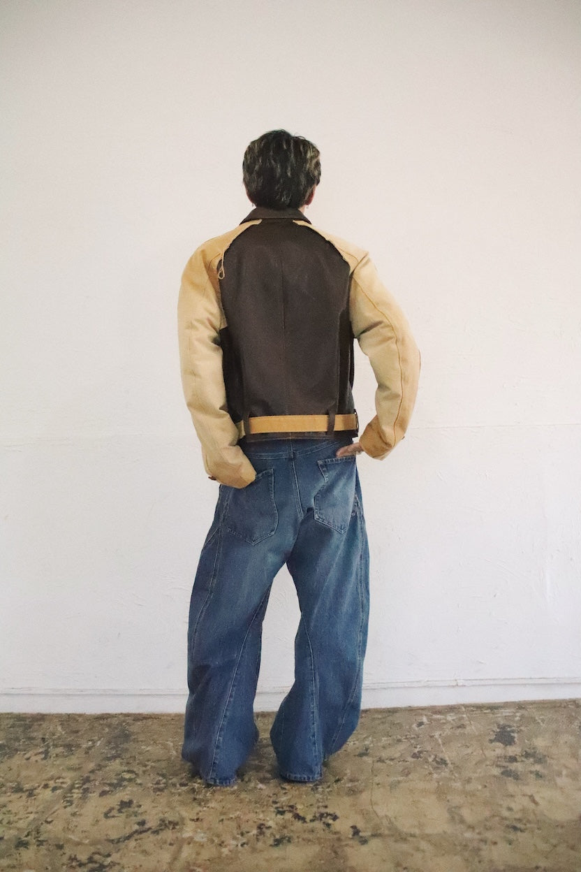 Vintage-eﬀect leather jacket Brown