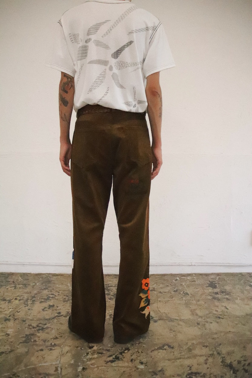 Embroidery-design pants Brown