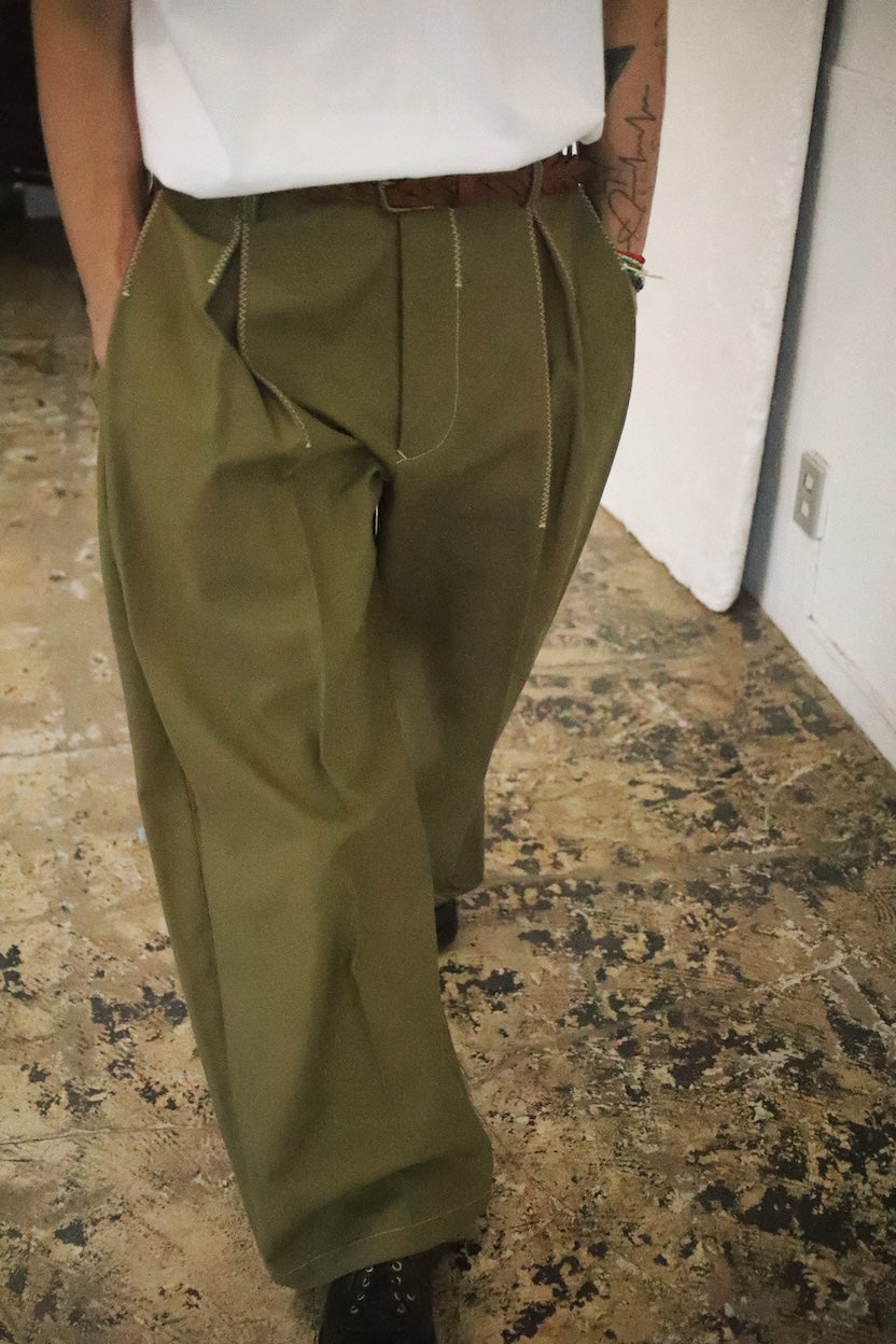 Tuck-detail cotton pants Khaki