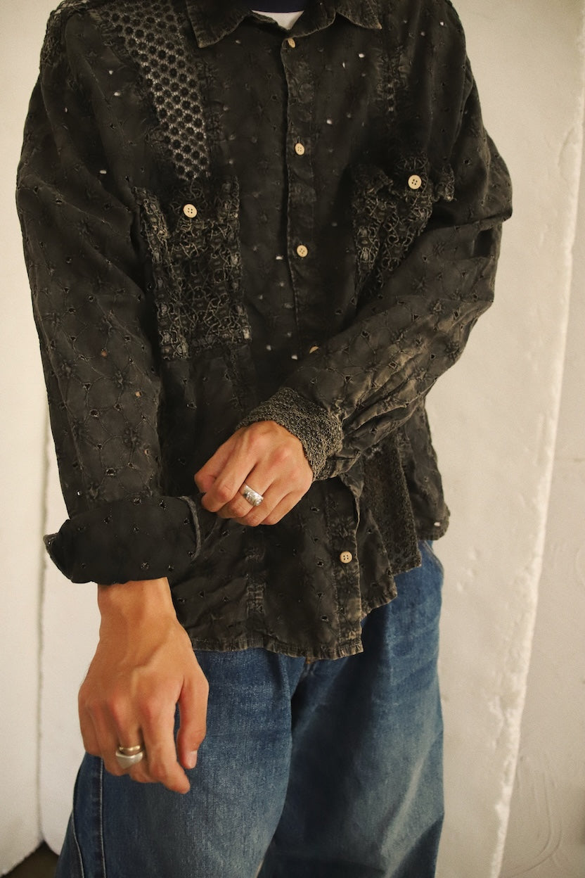 Vintage-eﬀect lace shirt Black