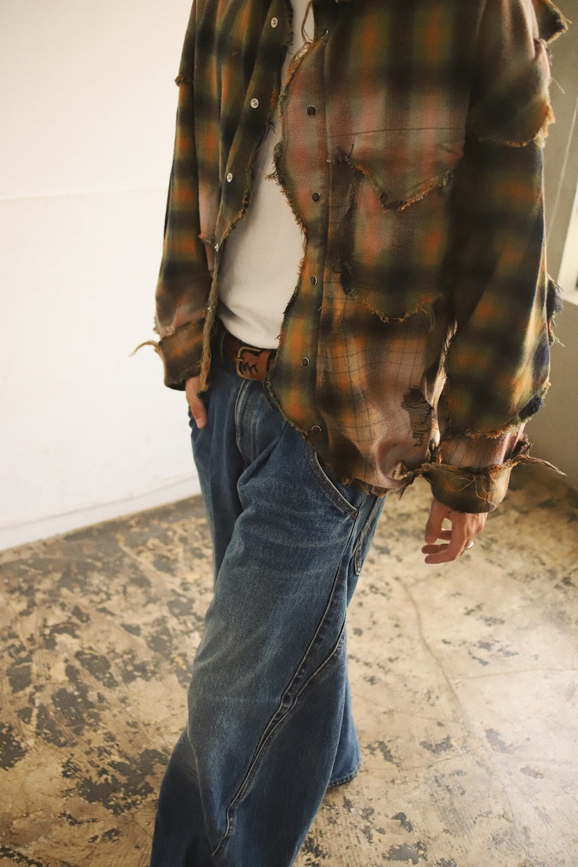 Vintage-eﬀect checked shirt Yellow