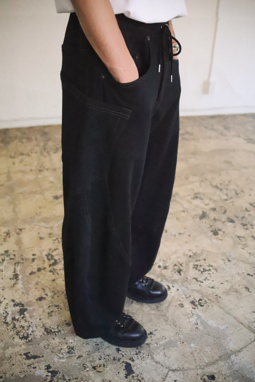 3D cutting sweat pants Black