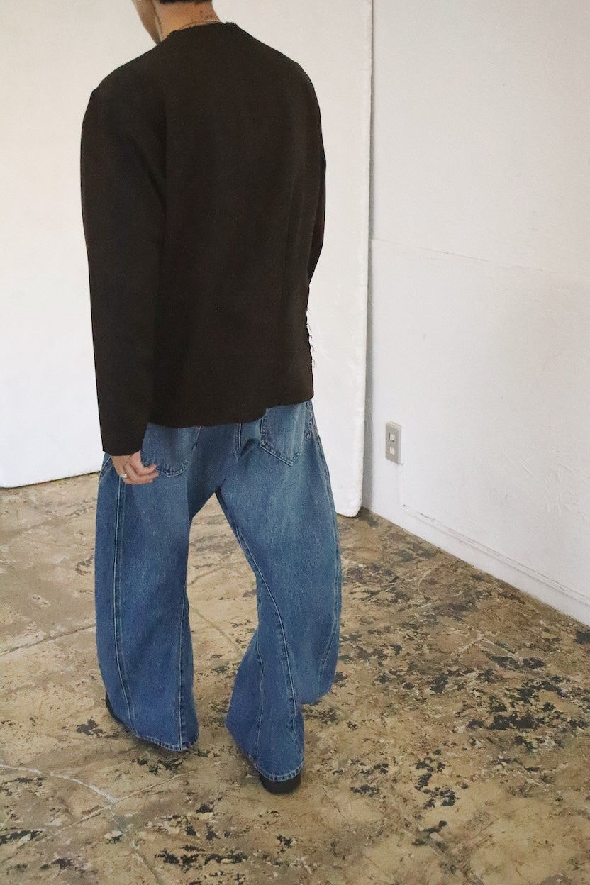 No-collar wool gabardine jacket Brown