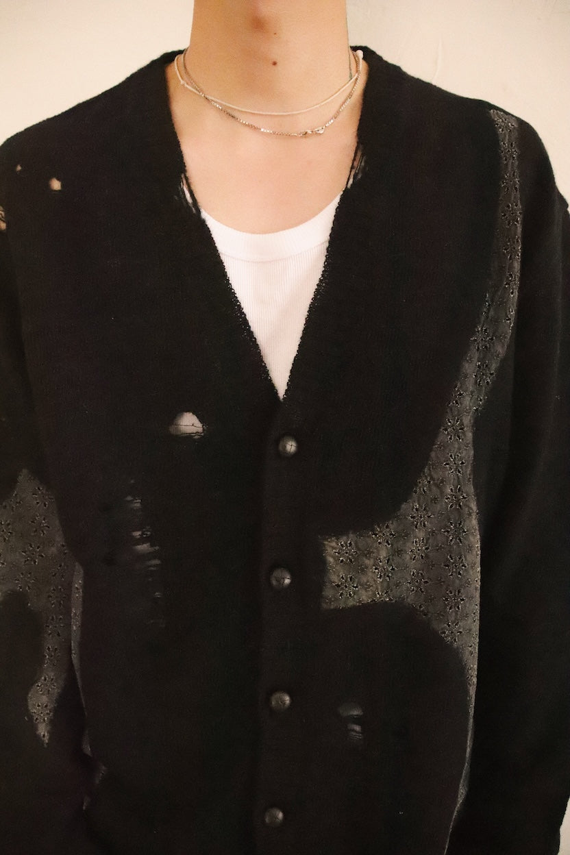 Needle punched lace cardigan Black