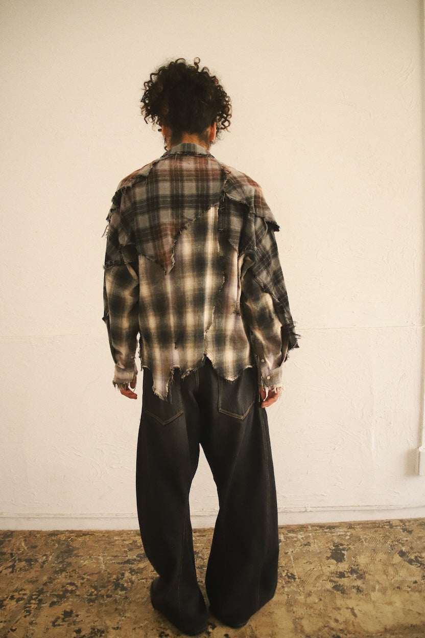 Vintage-eﬀect checked shirt Black