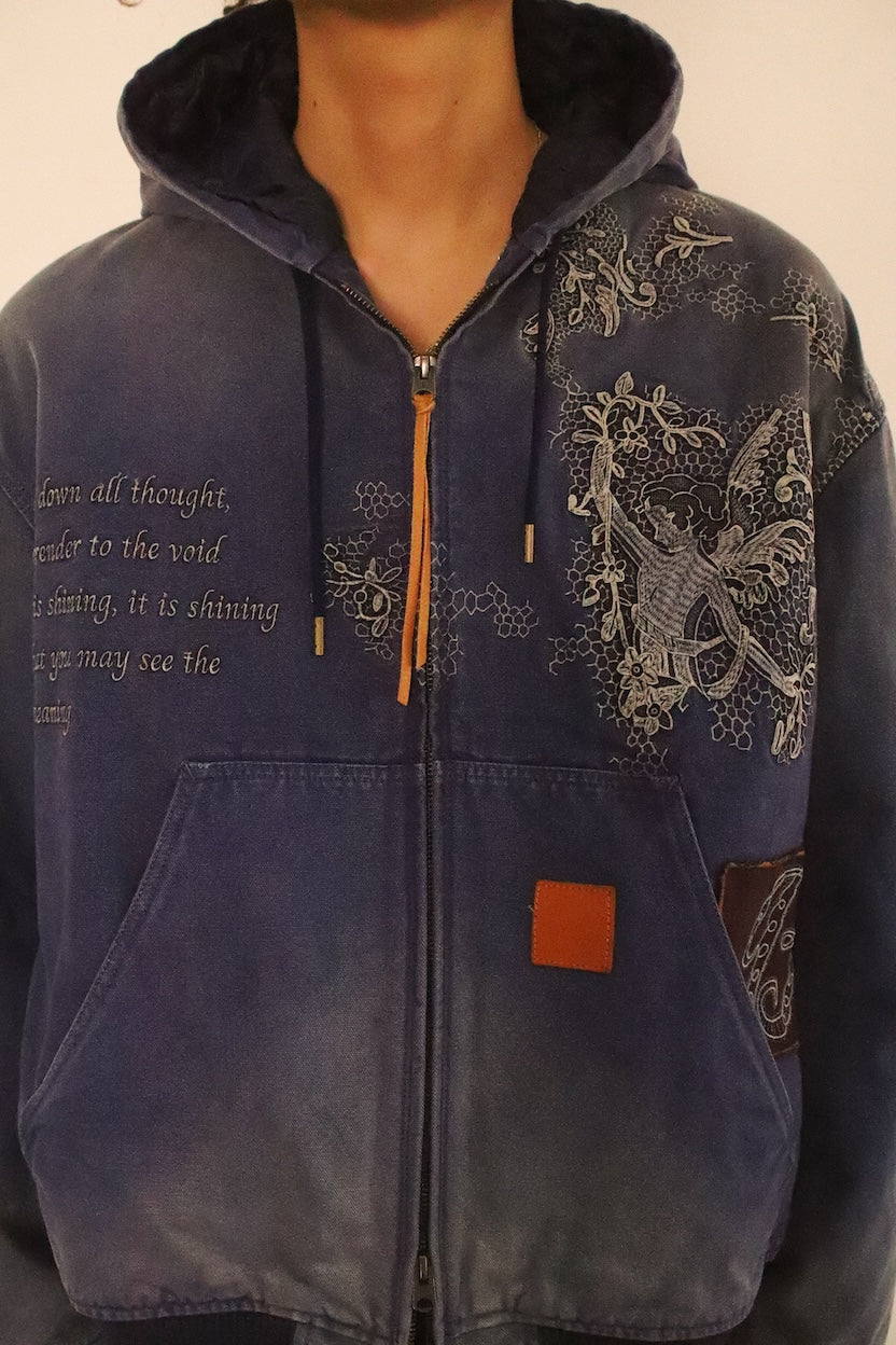Vintage-eﬀect embroidered jacket Blue