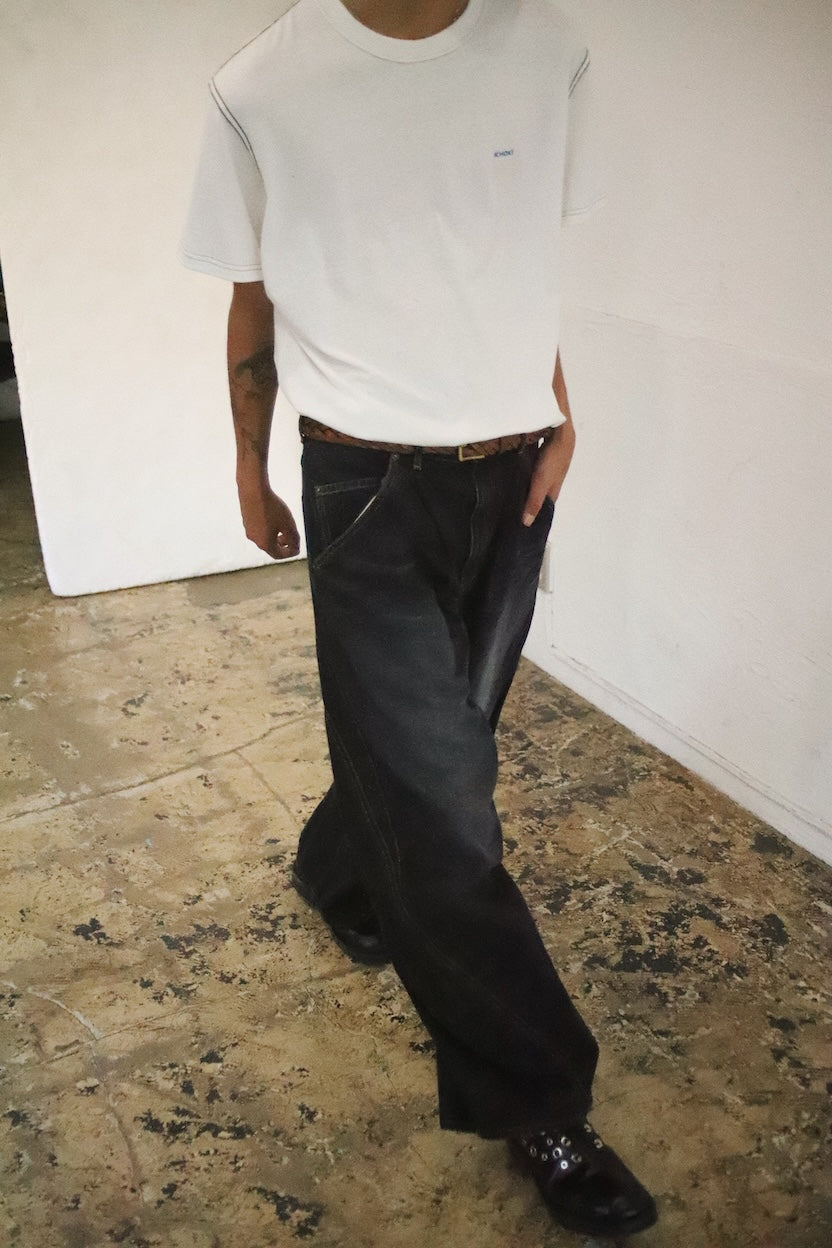 3D cutting denim pants Black